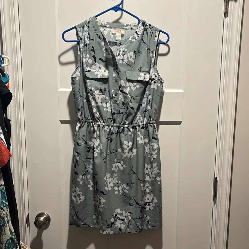 Sleeveless Floral Drawstring Waist Dress - Sage Green